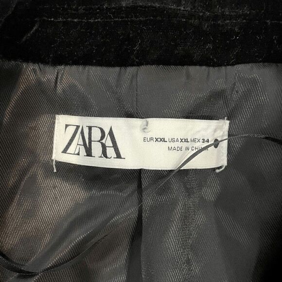 Zara Womens Coat Jacket Collared Double Breasted Vevlet Black Size 2X-Large - Picture 11 of 11